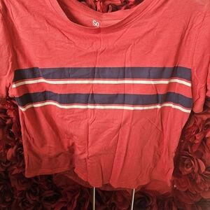 So Women's Red Striped Crop Shirt Size Medium